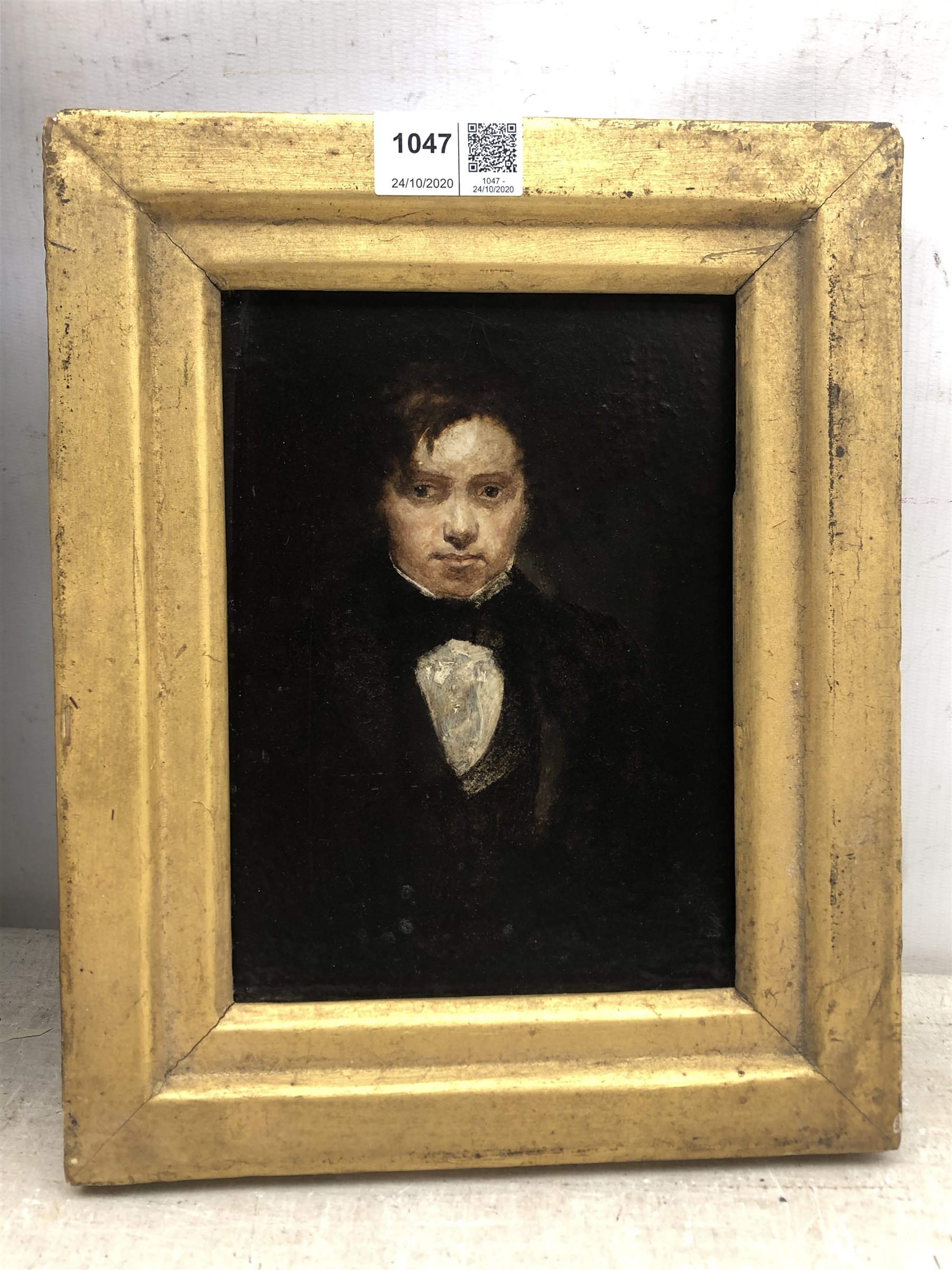 English School (19th century): Half length Portrait of a Young Man,  oil on board unsigned 19cm x 14cm