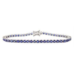 18ct white gold round cut sapphire bracelet, stamped 750, total sapphire weight approx 7.20 carat