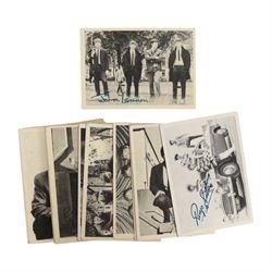 Beatles memorabilia, comprising John Lennon patch, nineteen Beatles chewing gum cards, collection of photographs and postcards including Eskimo Frozen Foods examples, two Beatles City carrier bags and Yellow Submarine cardboard cut-outs