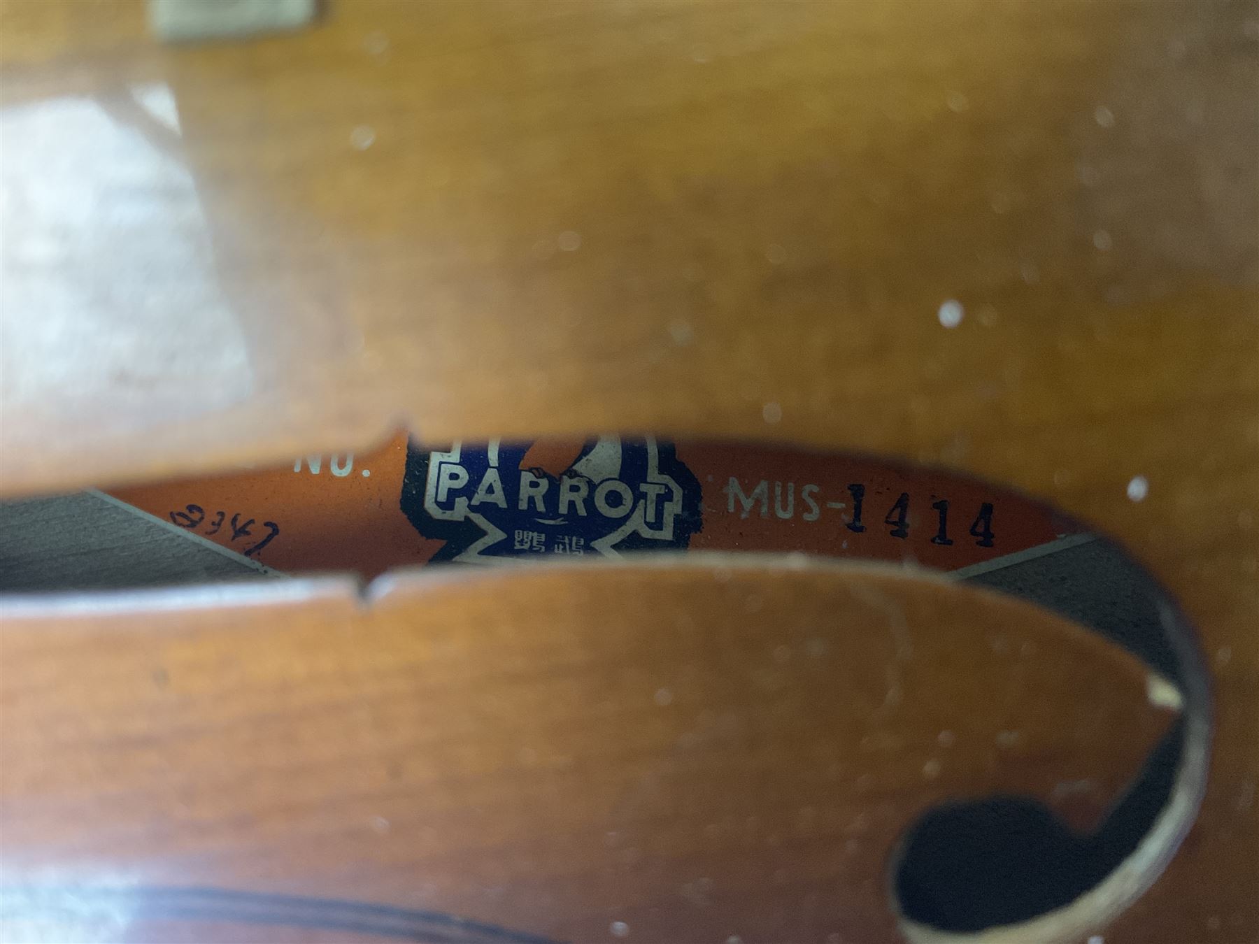 Chinese Parrot violin with 35.5cm two-piece back; L59.5cm in carrying case; and early 20th century German violin for restoration; bears label 'Antonius Stradivarius Faciebat Anno 1730'; cased with bow (2)