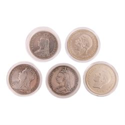 Two Queen Victoria silver one crown coins, 1888 and 1900, Queen Victoria 1890 silver doubl...
