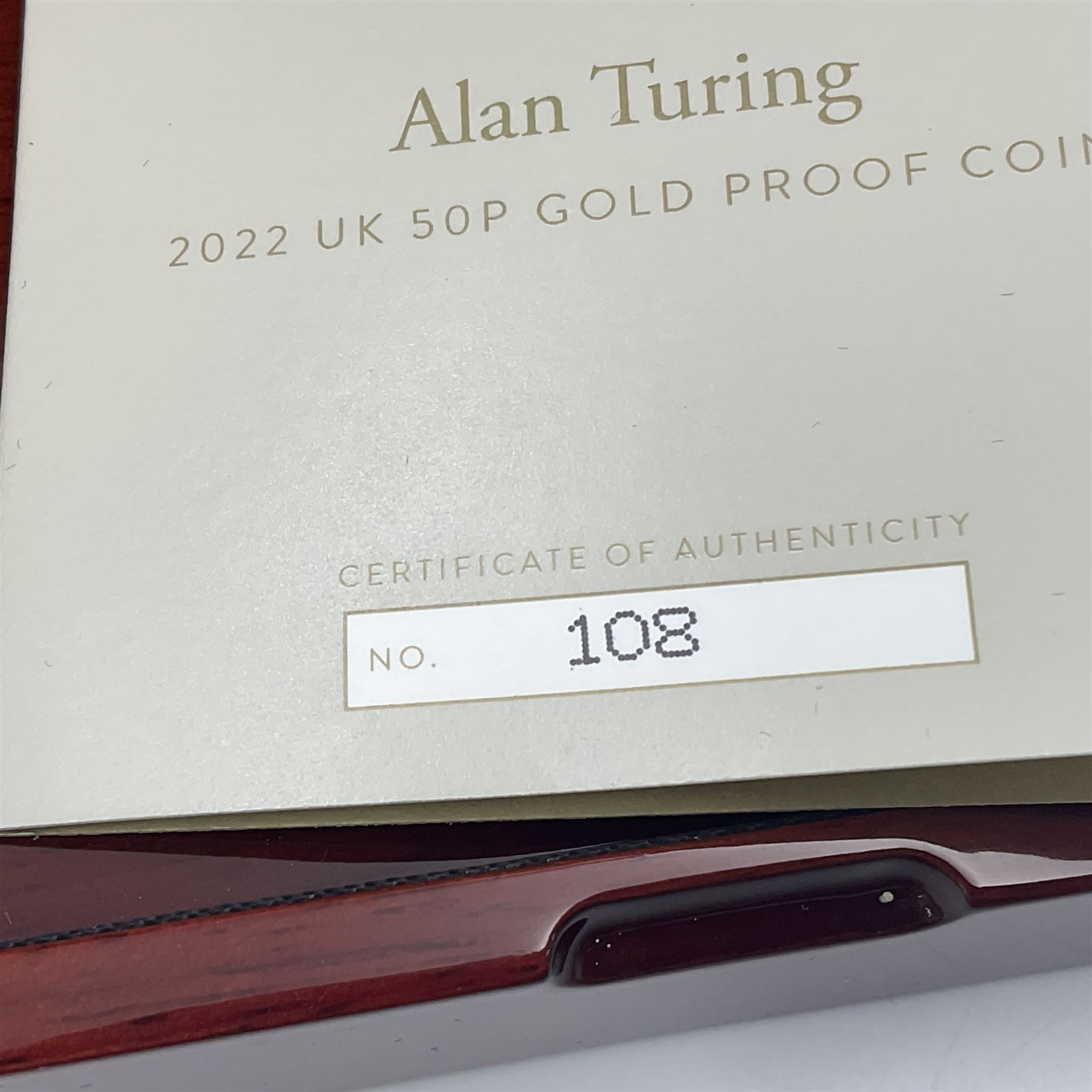 The Royal Mint United Kingdom 2022 'Alan Turing' gold proof fifty pence coin, cased with certificate