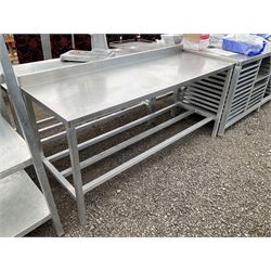 Aluminium framed preparation table with stainless top, barred under-tier, raised back - THIS LOT IS TO BE COLLECTED BY APPOINTMENT FROM DUGGLEBY STORAGE, GREAT HILL, EASTFIELD, SCARBOROUGH, YO11 3TX