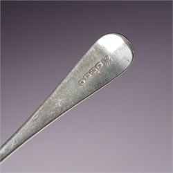 Four Victorian silver dessert spoons engraved with initials Exeter 1877 Maker Josiah Williams & Co and four George IV silver fiddle and shell pattern dessert forks London 1828 Maker William Chawner 