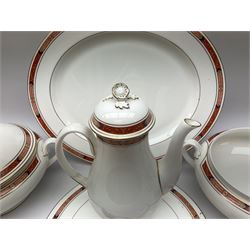 Royal Worcester Beaufort pattern tea and dinner wares, including seven dinner plates, eight side plates, thirteen dessert plates, six bowls, eight soup bowls, sauce boat on stand, cake plate, covered tureen, coffee pot, milk jug etc (51) 