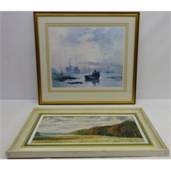  Upper Harbour, Whitby', ltd.ed colour print No.166/250 signed by Robert Leslie Howey (British 1900-1981) 38cm x 46cm and Woodland Landscape, oil on board signed by Ken Johnson 23.5cm x 49cm (2)  
