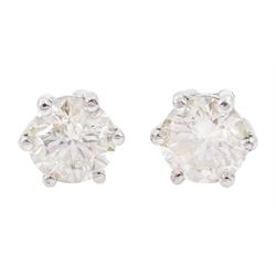 Pair of 18ct gold round brilliant cut diamond stud earrings, total diamond weight approx 1.50 carat