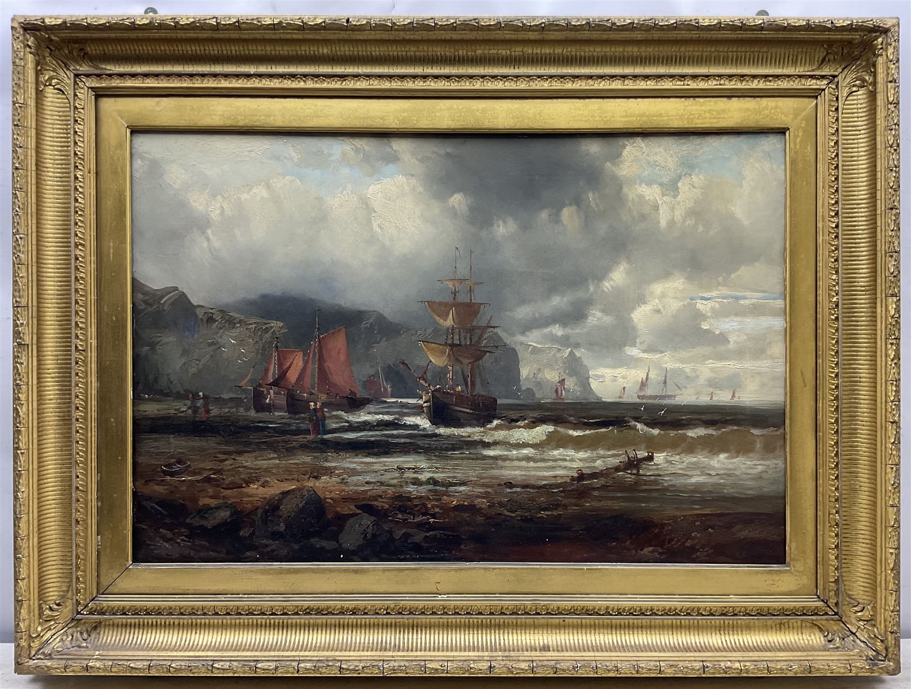 Ralph Reuben Stubbs (British 1824-1879): The Return of the Boats, oil on canvas signed 59cm x 90cm
Provenance: from The Bell Hotel, Driffield