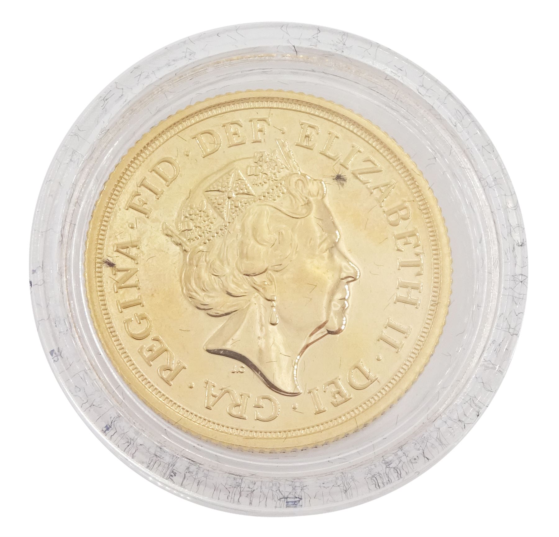 Queen Elizabeth II 2018 gold full sovereign coin, housed in an Imperial Coins case