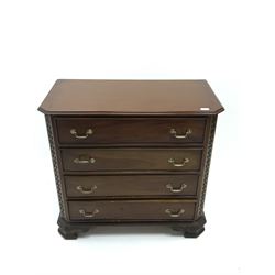 Georgian style mahogany chest, moulded top with canted corners, four drawers, carved ogee bracket supports 