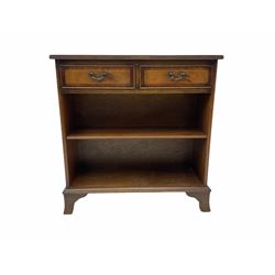 Small Georgian style mahogany open bookcase, fitted with two drawers 