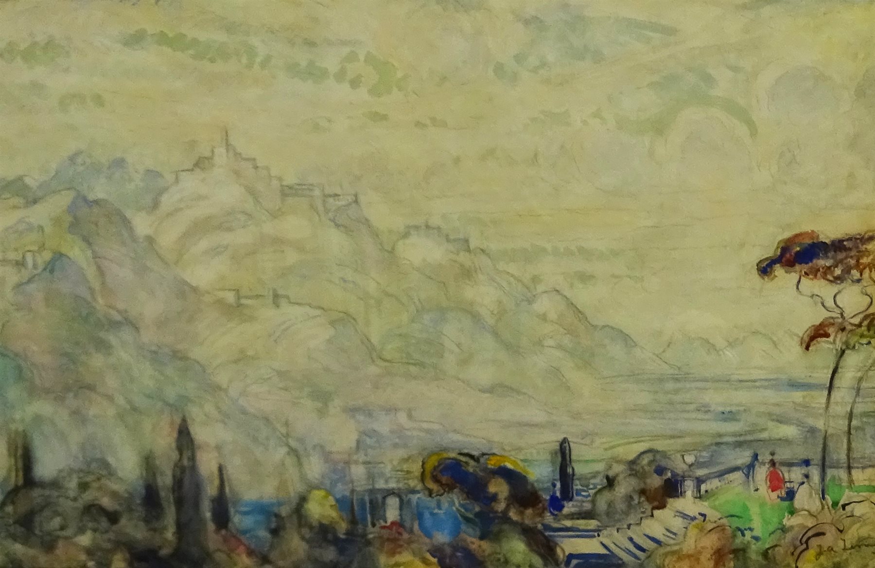  Joseph Alfred Terry (Staithes Group 1872-1939): 'In an Antibes Garden', watercolour signed 26cm x 42cm  Provenance: collection of Alfred A Haley, Walton, Wakefield then with Phillips & Sons Cookham exh. March 1985, labels verso  Notes: by repute a sketch for the larger oil exh. Royal Academy 1916, No.665  