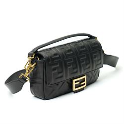 Fendi Baguette shoulder bag, black nappa leather with embossed FF monogram and quilted panels, the front flap secured by a gold-tone FF logo magnetic clasp engraved Fendi Made in Italy, with detachable leather shoulder strap and gold-tone hardware, interior leather tab stamped 'Baguette Fendi Made in Italy', together with original Fendi dust bag and box, W27cm D7cm H15cm