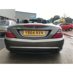  Mercedes-Benz 1.8 SLK200 BlueEFFICIENCY AMG Sport 7G-Tronic Plus, Registered 19/12/2014. 19900 miles from new. Automatic. 1 lady owner. Full main dealer service history, MOT 18/12/2019. Registration YB64 NVN. Fully electric convertible roof, leather interior with electric seats, climate control, electric windows, metallic paint. Offered on behalf of executors to a local estate (PLEASE NOTE LOG BOOK NOT PRESENT)  
