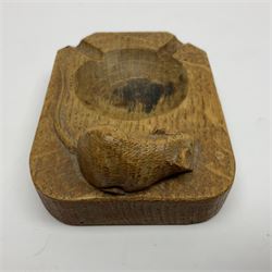 Mouseman - oak ashtray, rectangular form with rounded and canted corners, carved with mouse signature, by the workshop of Robert Thompson, Kilburn