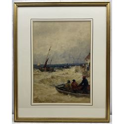Thomas Bush Hardy (British 1842-1897): Fishing Boats leaving Harbour in Choppy Seas, watercolour signed and dated 1885, 50cm x 35cm