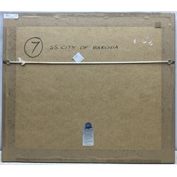 Keith Glen (British Contemporary): Screw Steamer 'City of Baroda' in Port, watercolour signed, titled verso 34cm x 43cm