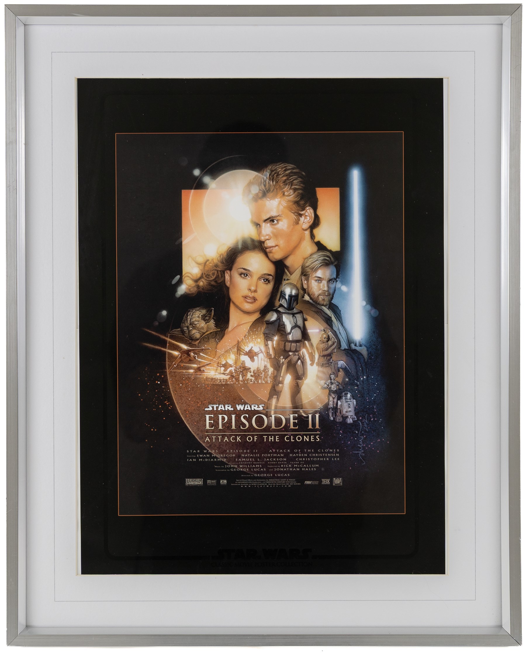 Four Cards Inc Star Wars The Movie Poster Collection prints, comprising Episode I Attack of the Clones, A New Hope, Return of the Jedi and The Empire Strikes Back, all framed, H37cm, together with a Rye by Post The History of Star Wars Original Filmcell collection, with certificate of authenticity verso