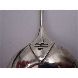 Pair of Danish silver Charlotte pattern soup spoons, engraved with initial to underside, stamped Hans Hansen Sterling Denmark 925