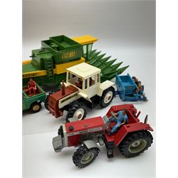Collection of predominantly late 1970s/early 1980s Britains diecast vehicles and farming equipment, including Corn King, tractors, JCBs, horsebox, skip lorry, etc together with figures and accessories