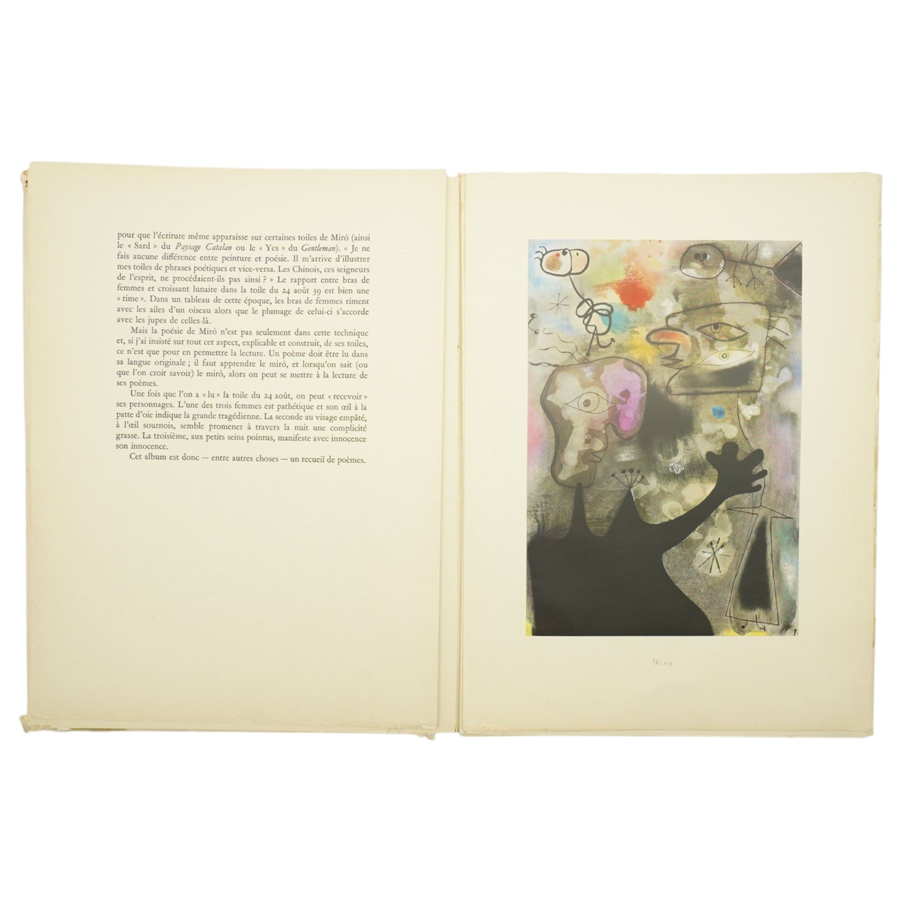 After Joan Miró (Spanish (Catalan) 1893-1983): 'Le Poète Préhistorique', folio containing colour plates pub. by Éditions d’Art Albert Skira, Geneva, circa 1950, from the portfolio 'Les Trésors de la Peinture Française' includes text by Raymond Queneau, deluxe art book with tipped-in colour reproductions 

