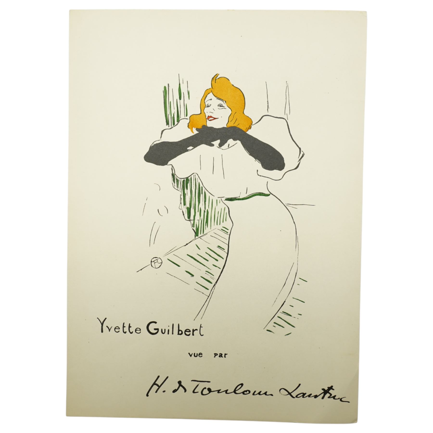 After Henri de Toulouse-Lautrec (French 1864-1901): Yvette Guilbert and Cabaret Scenes, set five lithographs one numbered 1118/1500 with printed monogram or blindstamp, together with exhibition poster Toulouse-Lautrec: Maison de la Pensée Française, Paris max 67cm x 47cm (6)