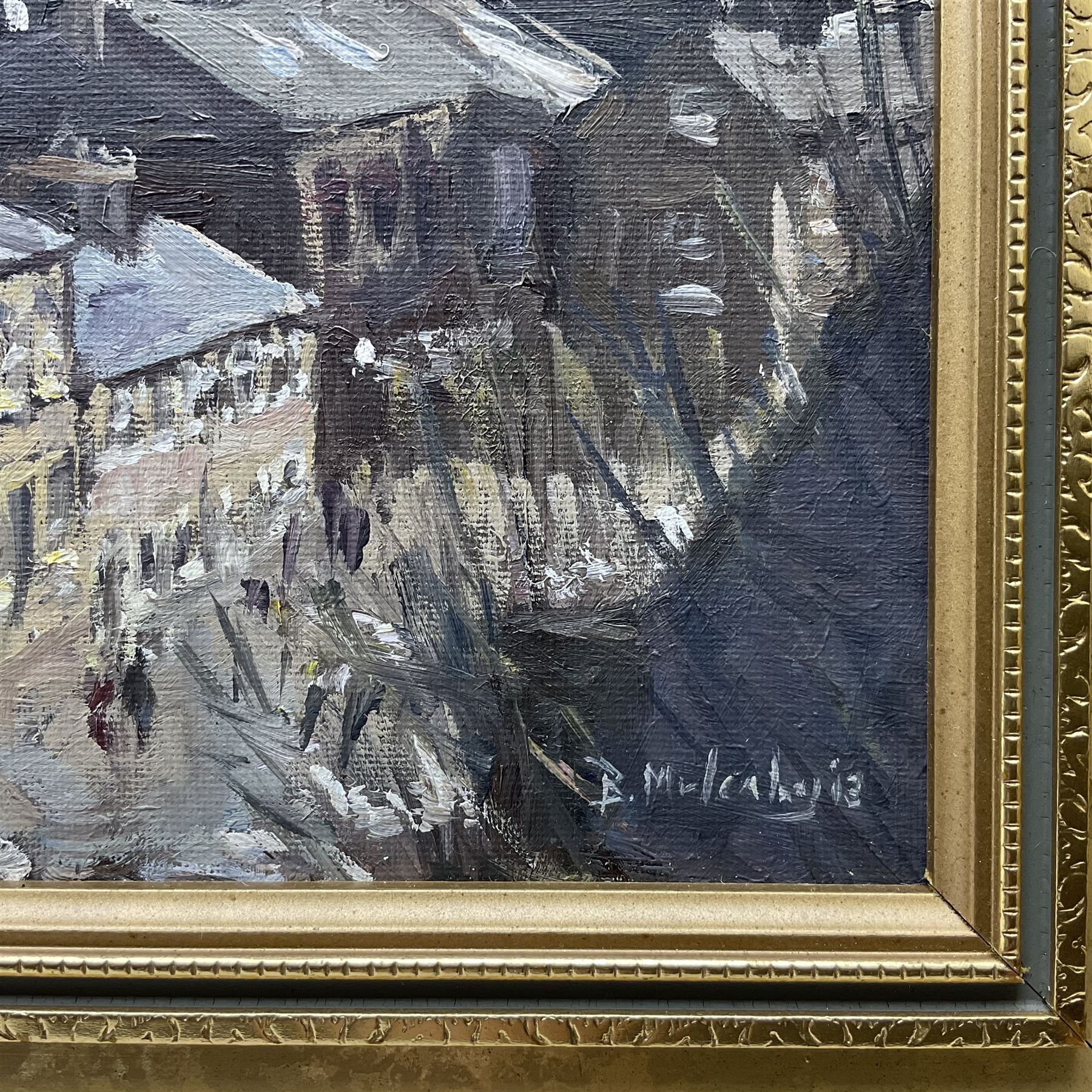Bruce Mulcahy (British 1955-): 'Marsden' West Yorkshire, oil on canvas board signed, titled and dated 2013 on artist's address label verso 29cm x 29cm
Notes: member of the Fylingdales Group of Artists