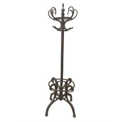 Michael Thonet design - large early 20th century bentwood hat and coat stand, fitted with eight s-scrolled hooks