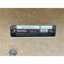 Early 20th century burr walnut tea caddy, Art Deco wooden box, wicker basket with bottle holders and a 1950s Stella radiogram