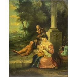 English School (late 19th century): 'Wayside in Italy' Figures with Baby, oil on board unsigned, titled 29cm x 22cm