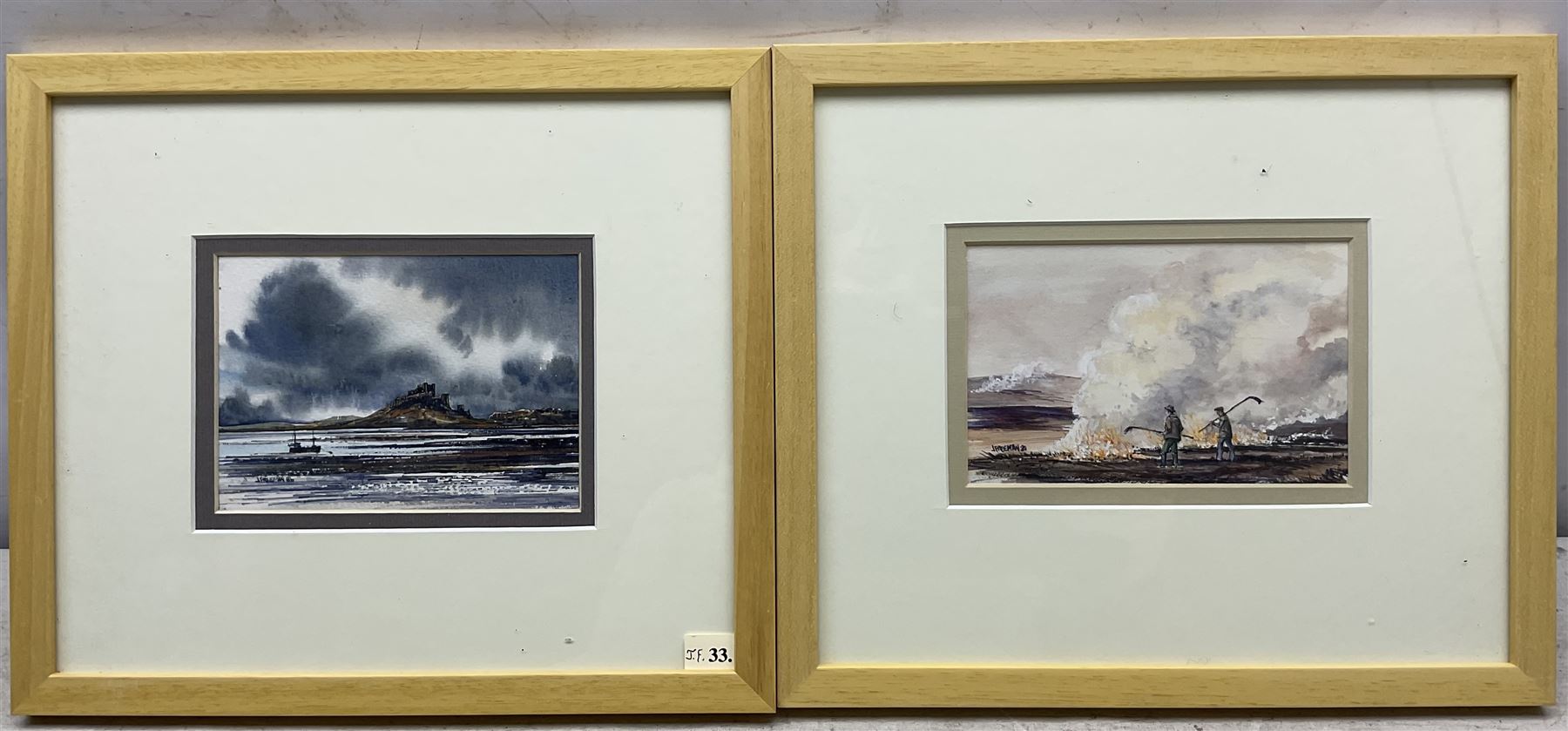 John Freeman (British 1942-): 'Fylingdales - Mick Atkins and Son' 'Bamburgh Castle' 'Danby Beacon' and 'Fryup/Rosedale Road', set of four watercolours signed and dated '76 through '86, titles verso 8.5cm x 13.5cm (4)