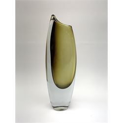 Gunnar Nylund for Strombergshyttan, 'Shark Tooth' glass vase, cased yellow ochre, signed and numbered B845, H26.5cm 
