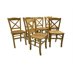 Set six light oak dining chairs, with x-shaped backs