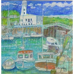  Scarborough Harbour, mixed media on canvas paper signed by Ann Lamb (British 1955-) 29cm x 29cm  