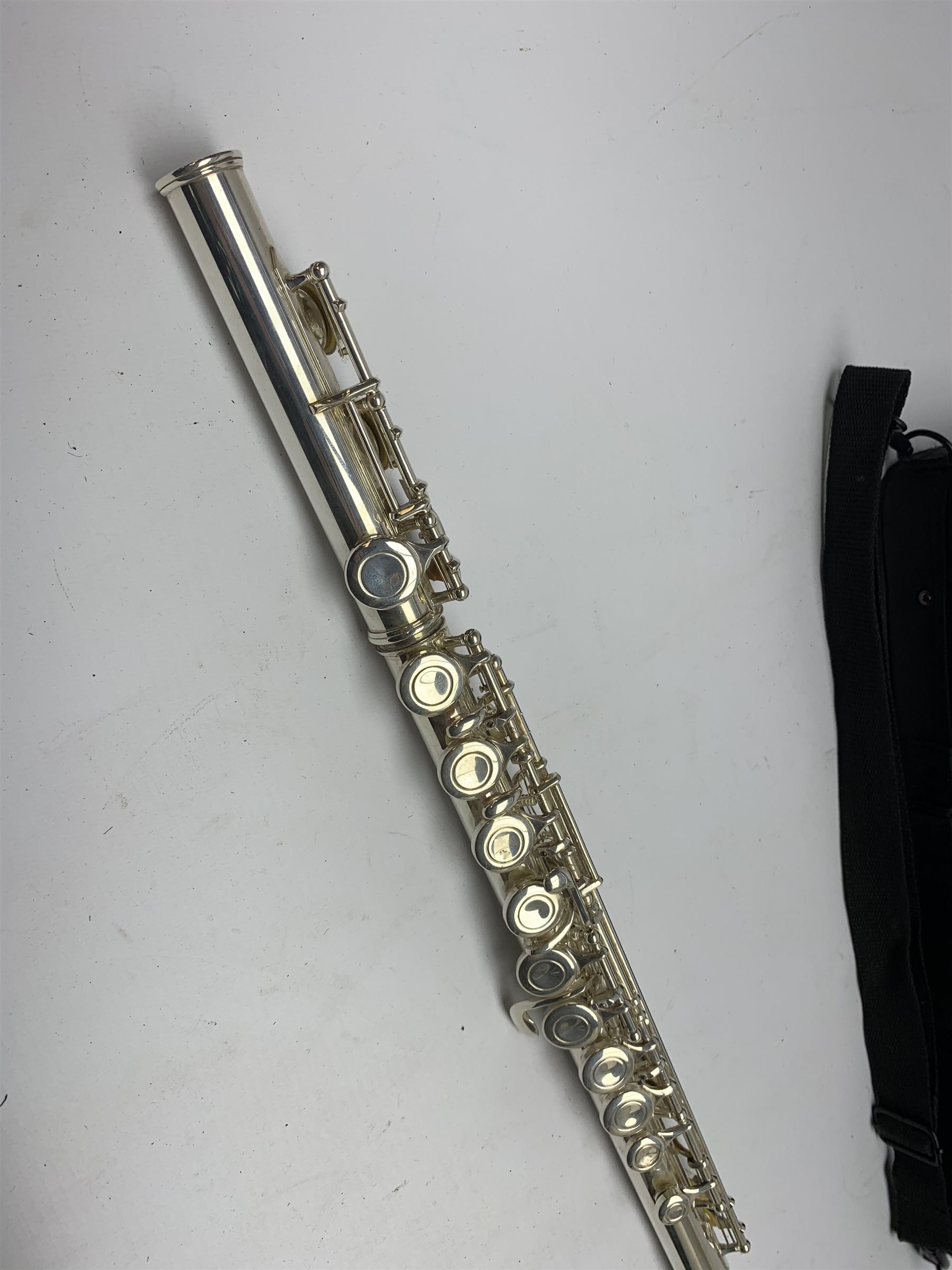 Virtuosi England silver plated four-piece flute, cased