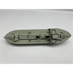 Pre-war Sutcliffe Grenville tinplate clockwork Battleship, with black and grey hull, grey deck and upper decks, propeller and rudder, length 32cm; with manuscript biographical details and two keys, unboxed