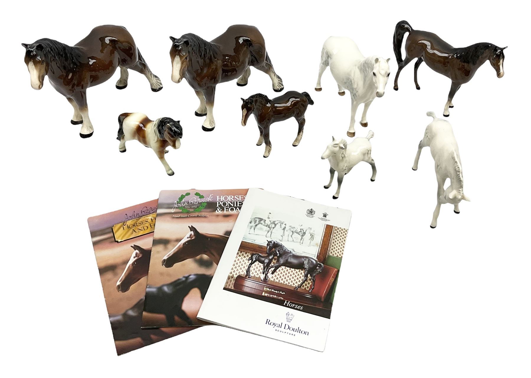Seven Beswick figures of horses, including Connemara pony in grey no.1641, Arab in bay no.1265, large foal in grey no.947 etc, together with a Goebel figure of a horse (8)