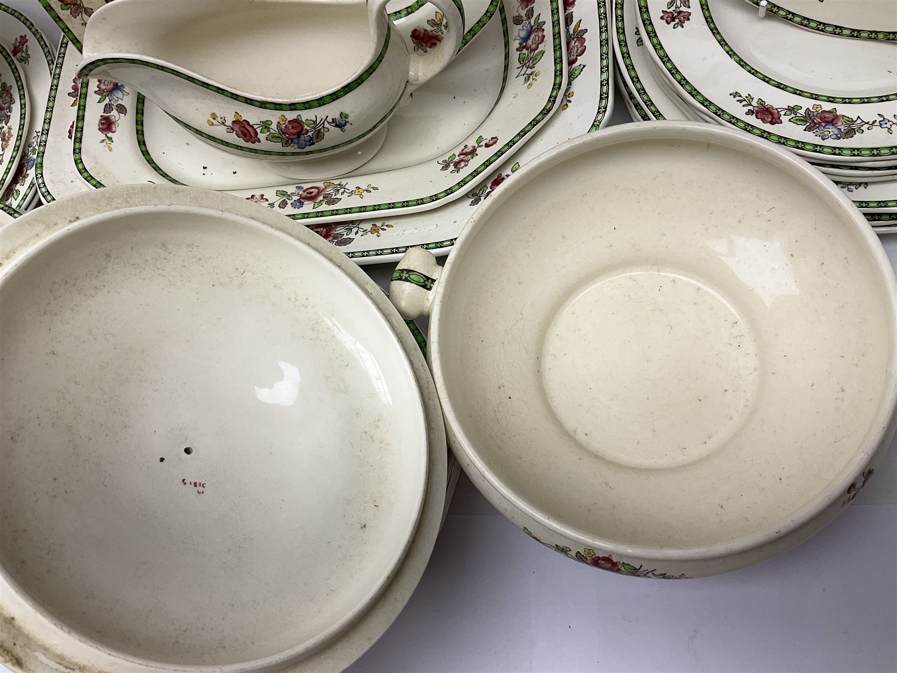 Copeland Spode, Spode's Glory pattern part dinner service, comprising two covered tureens, six dinner plates, six side plates, six dessert plates, sauce jug, three serving dishes of various sizes   