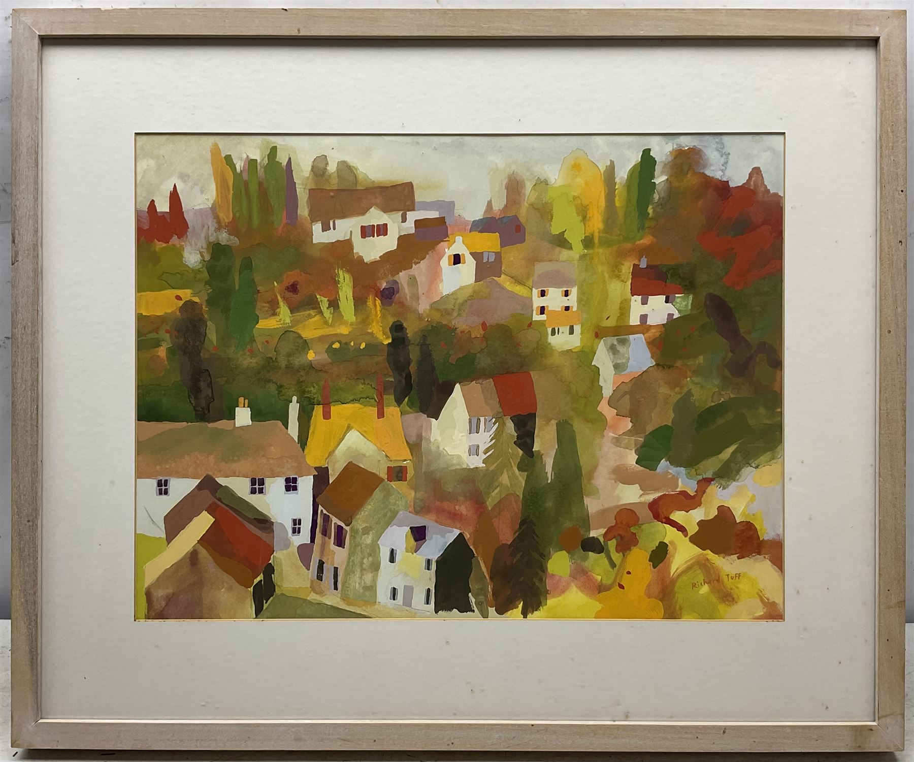 Richard Tuff (British 1965-): 'Houses on the Hill', gouache on paper signed, titled verso 36cm x 48cm 