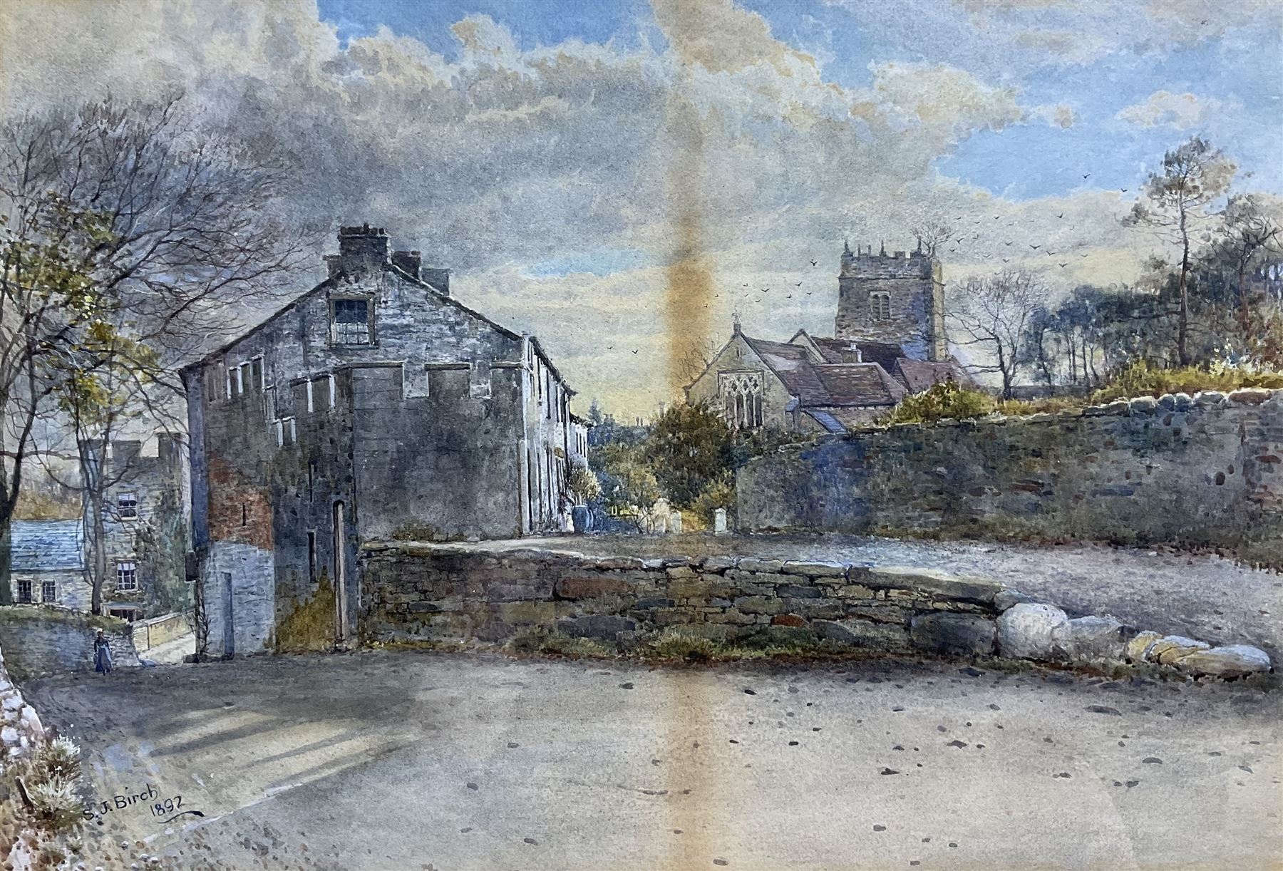 Samuel John 'Lamorna' Birch (British 1869-1955): St Wilfrid's Church - Halton-on-Lune, Lancaster, watercolour signed and dated 1892, 25cm x 37cm 
Notes: in 1892 Birch moved to the Cornish village of Lamorna where he adopted the nickname 'Lamorna Birch' - the present watercolour is an early example of his work before the move.