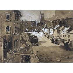 William Roger Benner (British 1884-1964): Nottingham Street Scene, monochrome watercolour signed with initials 11cm x 15cm