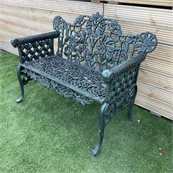 Victorian design heavy cast iron garden bench, ornate shaped back with rope twist and ramshead arms H88cm, W100cm - THIS LOT IS TO BE COLLECTED BY APPOINTMENT FROM DUGGLEBY STORAGE, GREAT HILL, EASTFIELD, SCARBOROUGH, YO11 3TX