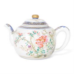 Japanese 19th century famille rose teapot, possibly Arita ware, decorated to each face wit...