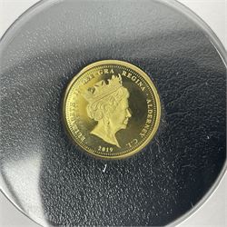 Queen Elizabeth II Alderney 2019 ‘Centenary of Remembrance’ 9ct solid gold coin cover, cased in Jubilee Mint folder with certificate 