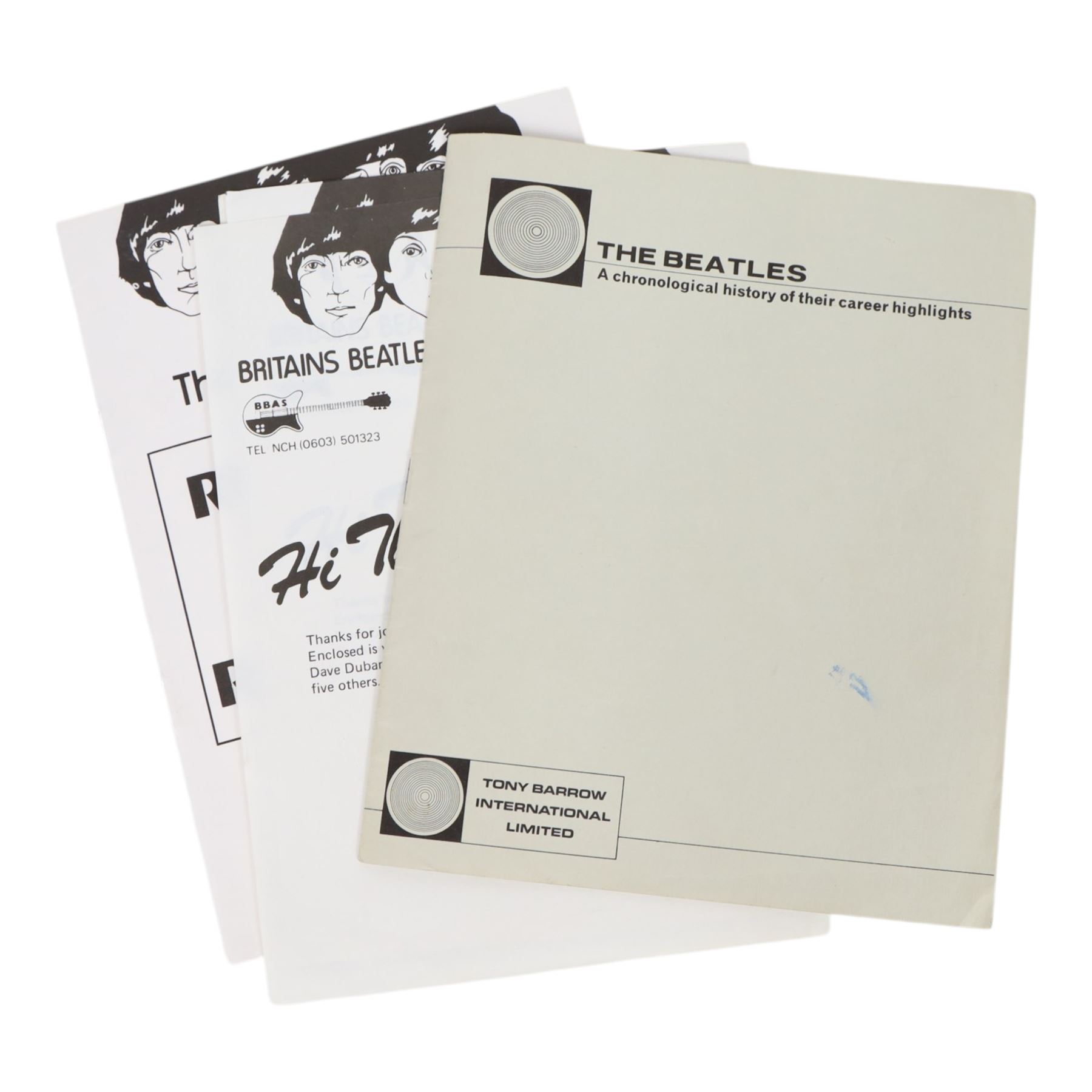 Beatles Fan Club ephemera, comprising The Official Beatles Fan Club welcome letter and letter regarding the bands separation, Britains Beatles Appreciation Society welcome letters, booklets and magazines nos. 1 to 4, Liverpool 1977 Beatles Convention flyer, etc