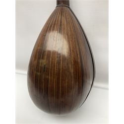 Late 19th century Italian lute back mandolin with segmented bowl back, bears label Gennaro Maglioni Napoli L61cm; in ebonised wooden case; together with another similar damaged Italian lute back mandolin for restoration or spares (2)