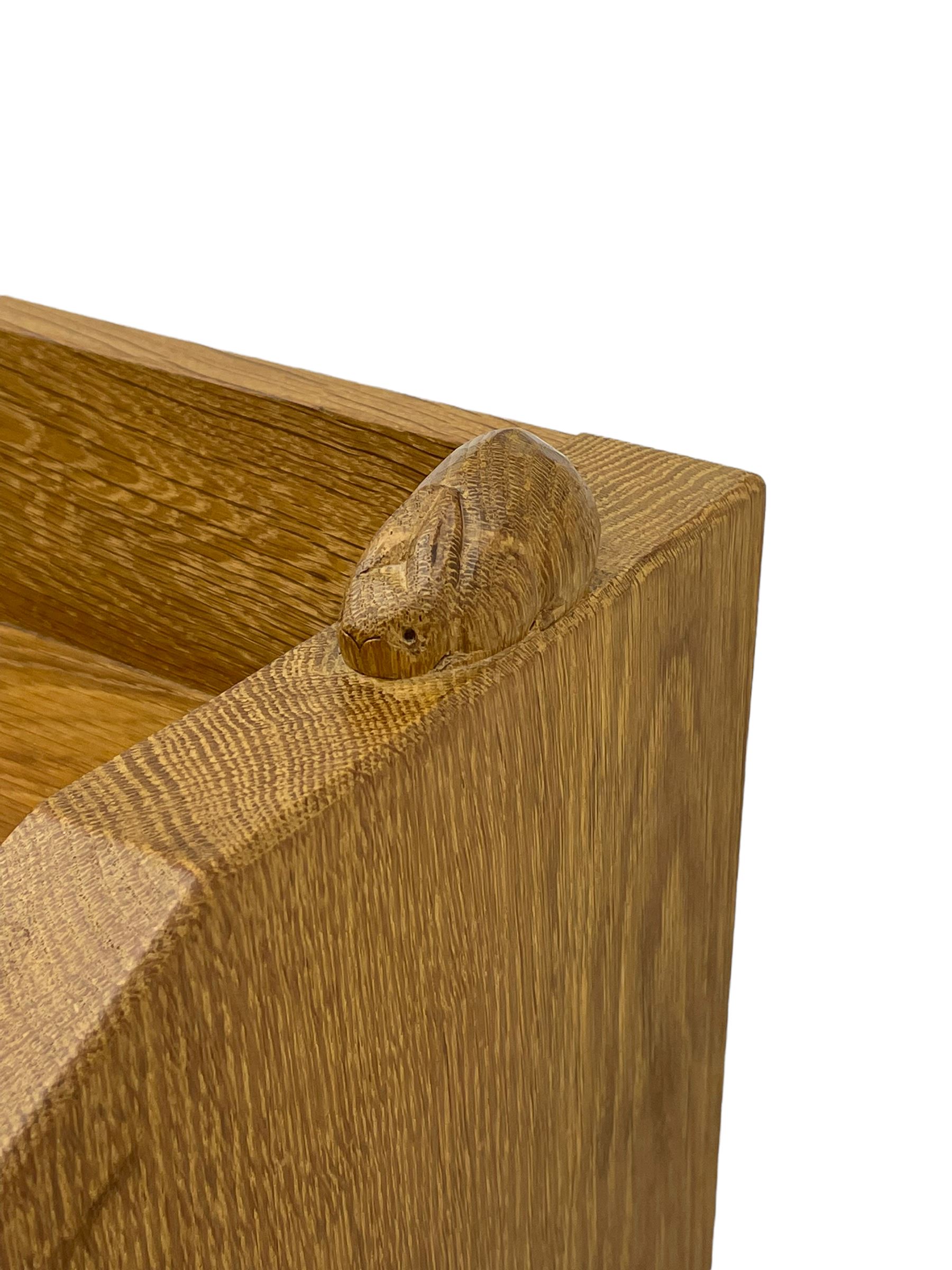 'Rabbitman' oak bookcase, fitted with three adjustable shelves, the top carved with rabbit signature, by Peter Heap of Wetwang