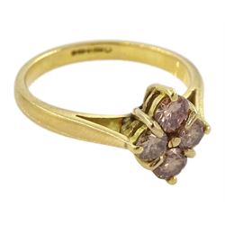 18ct gold four stone round brilliant cut champagne colour diamond ring, hallmarked, total diamond weight approx 0.75 carat