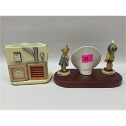 Thirty Hummel figures by Goebel, to include Saluting the Peacekeepers of Operation Joint Endeavor, on wooden plinth, Call to Glory, Celebrate with Song and Soldier Boy