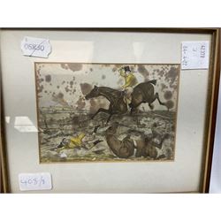 After Henry Alken (British 1785-1851): Hunting Incidents, set six lithographs with hand colouring 12cm x 16cm (6)